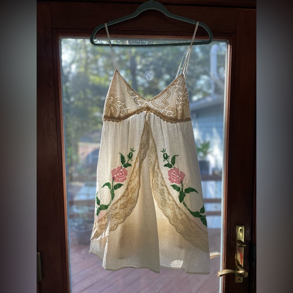 Urban Outfitters Cream and Pink Lace Tunic
